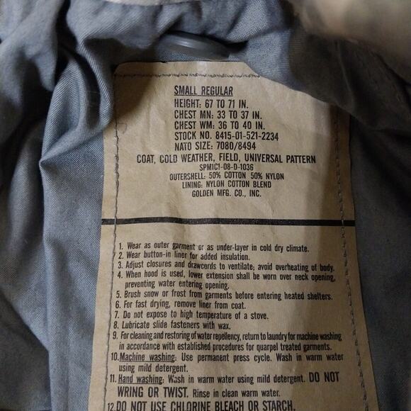 US MILITARY COLD WEATHER FIELD COAT GREEN DIGITAL CAMO S REG 8415-01-521-2234 - Picture 3 of 5